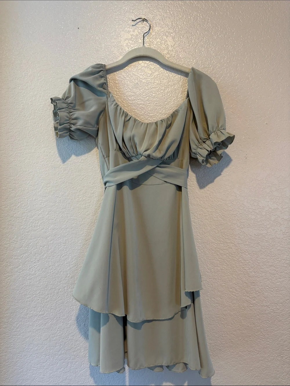 Sage Green Puff Sleeve A-Line Dress - Brand Unknown - Picture 2 of 3